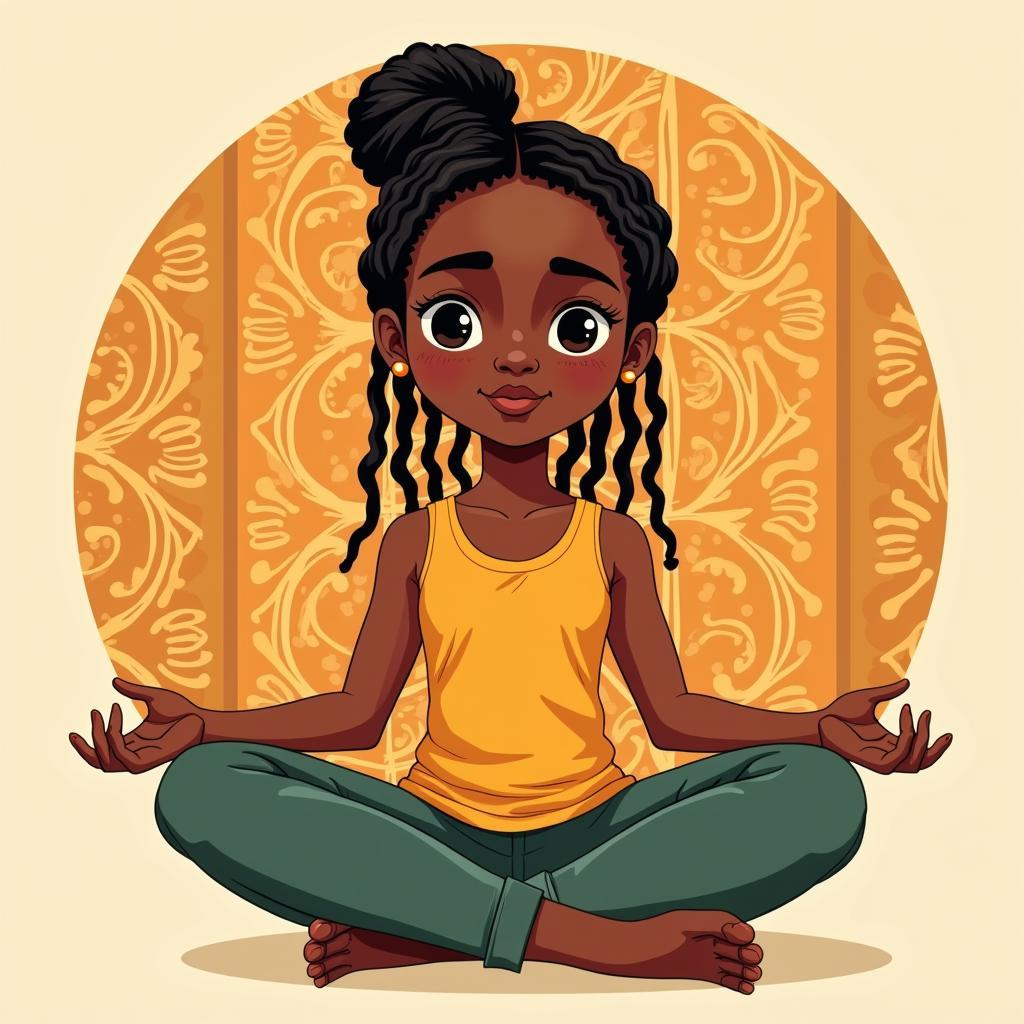 African Girl in Meditation Yoga Pose Vector