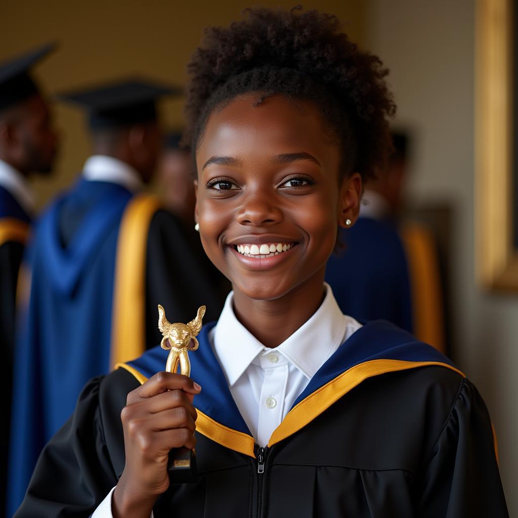 Proud African Girl Receiving an Award on Stage