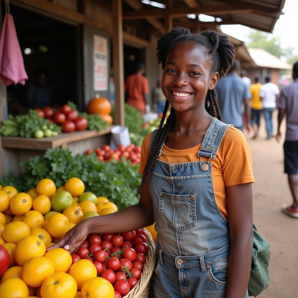 African Girl Selling Produce at Market