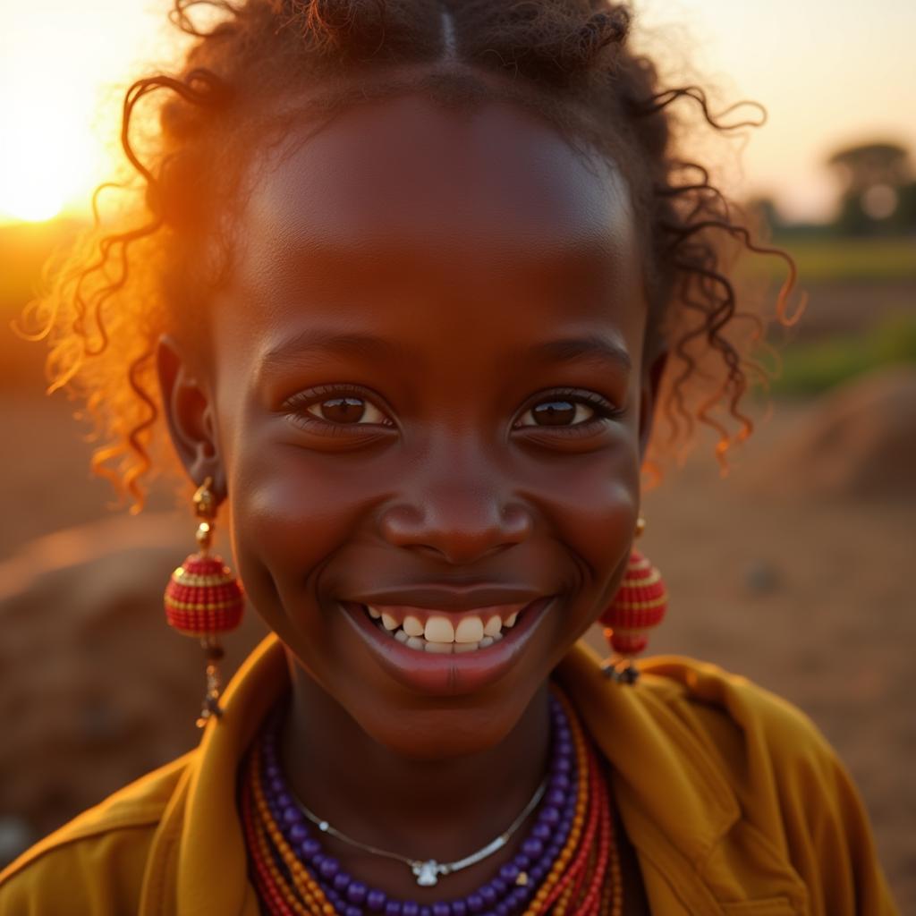 Smiling African girl at sunset