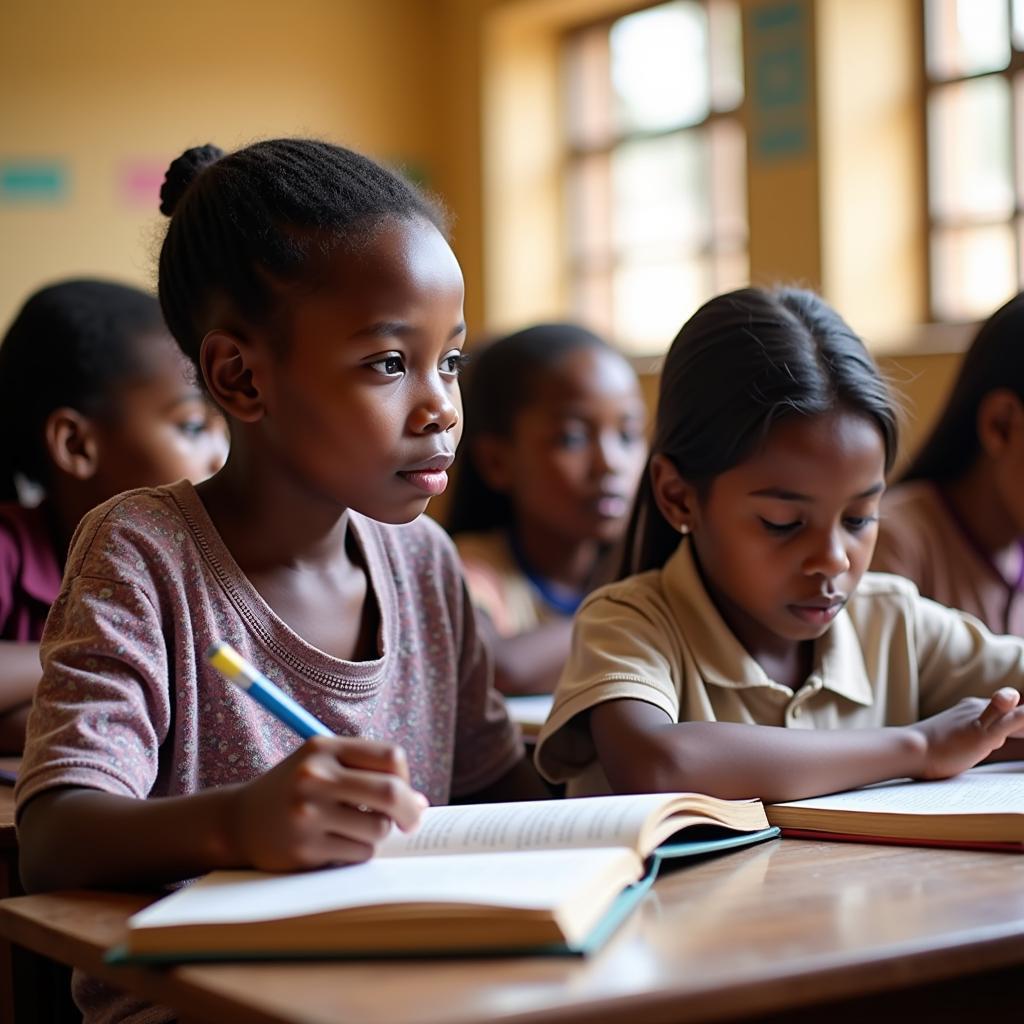 African Girl Studying in Classroom