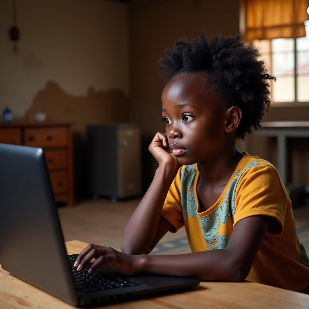 Young African girl using a laptop