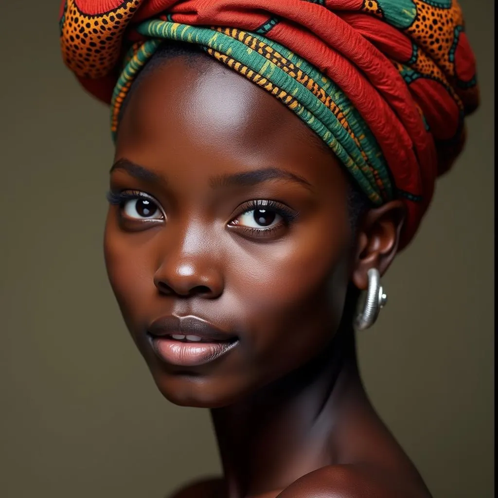 Portrait of a young African woman with colorful headwrap