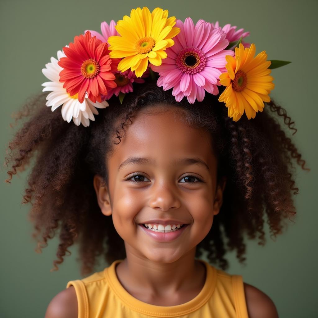 Smiling African girl with flower crown