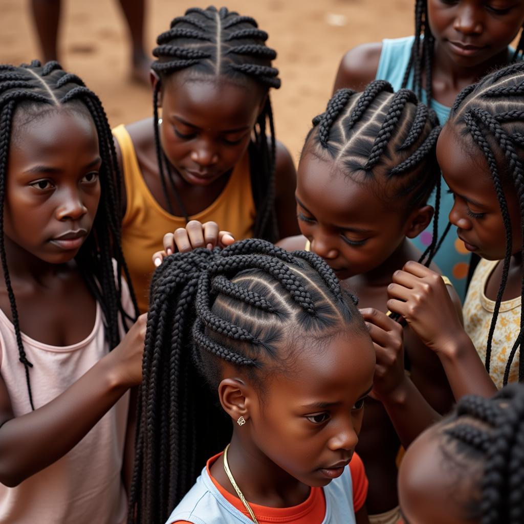 African Girls Braiding Hair