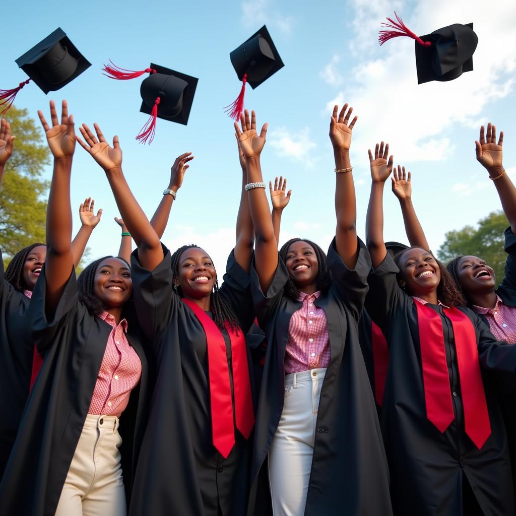 African girls celebrating graduation