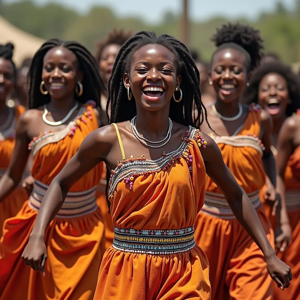 African Girls in Traditional Ceremony Dance