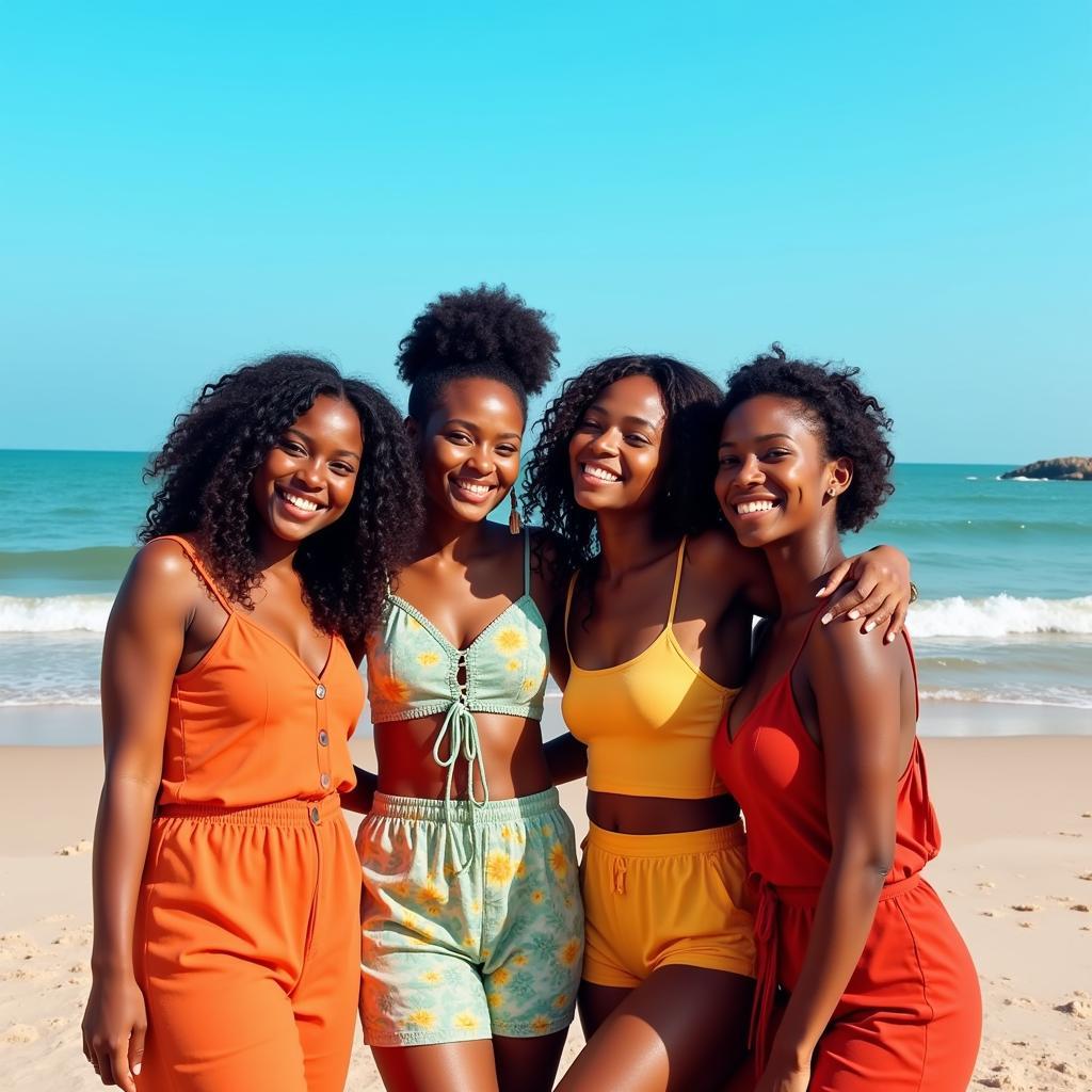 African girls enjoying the beaches of Goa