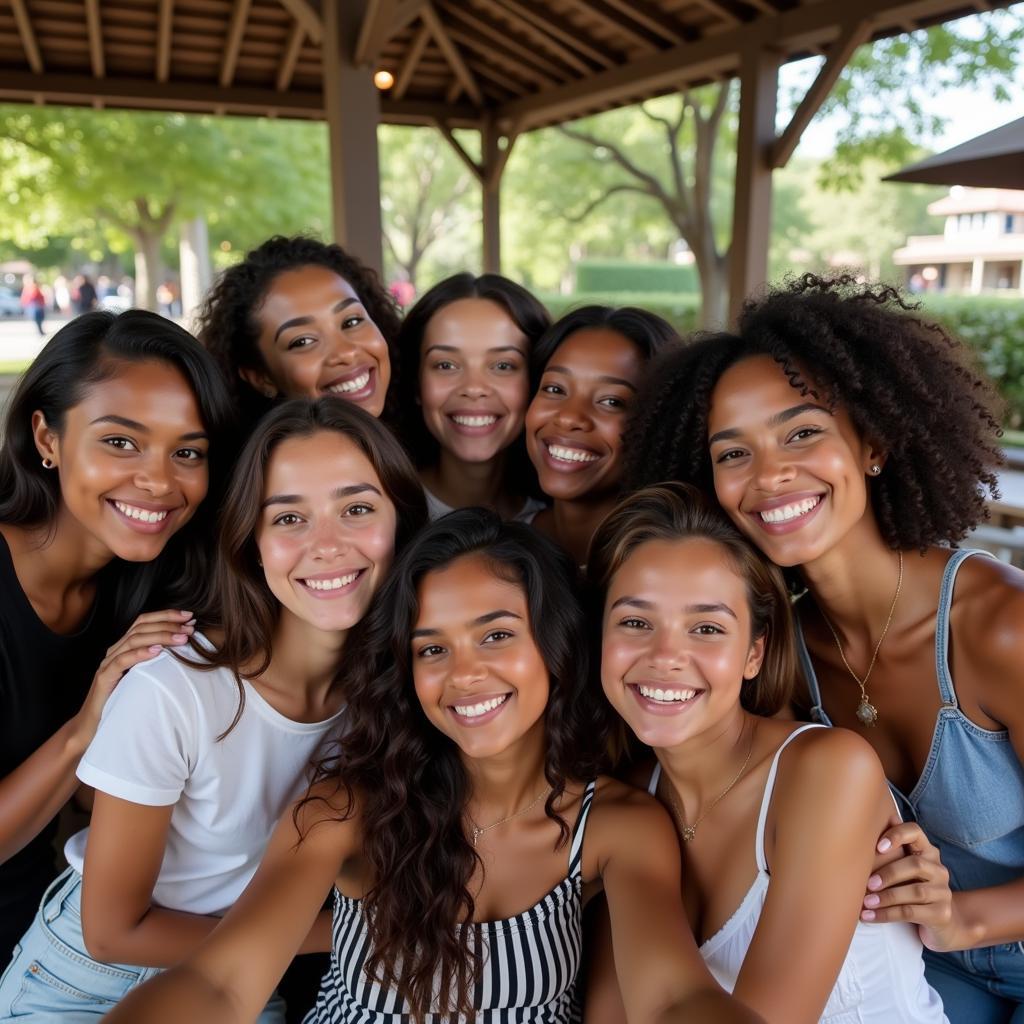 Group of African girls laughing and taking a selfie together