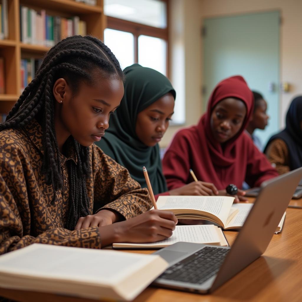 African Girls Studying at a University Library in Hennur