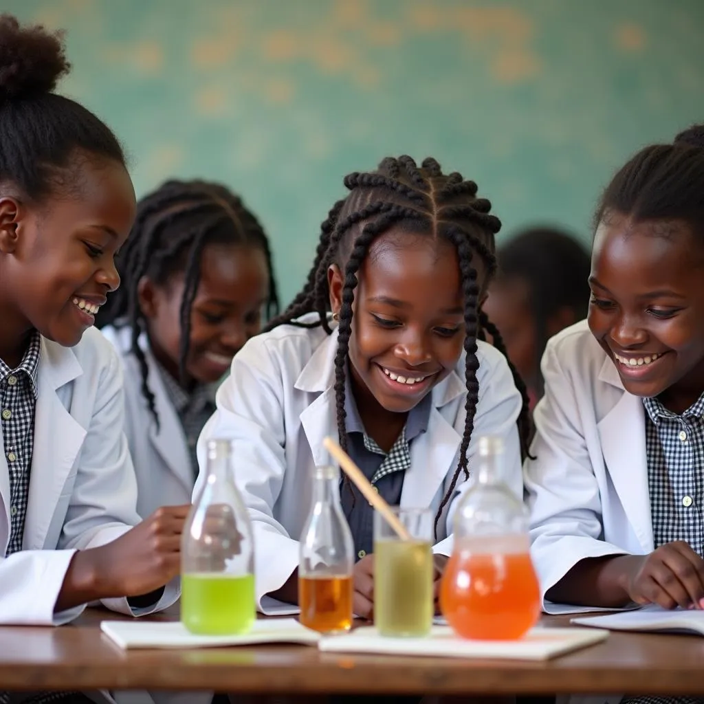 African girls engaged in a science lesson