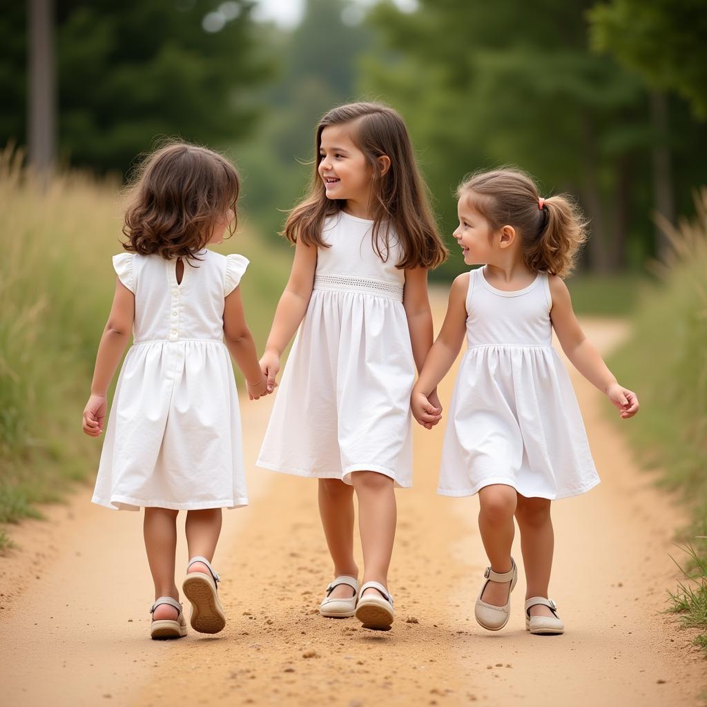 African Girls in White Dresses Walking