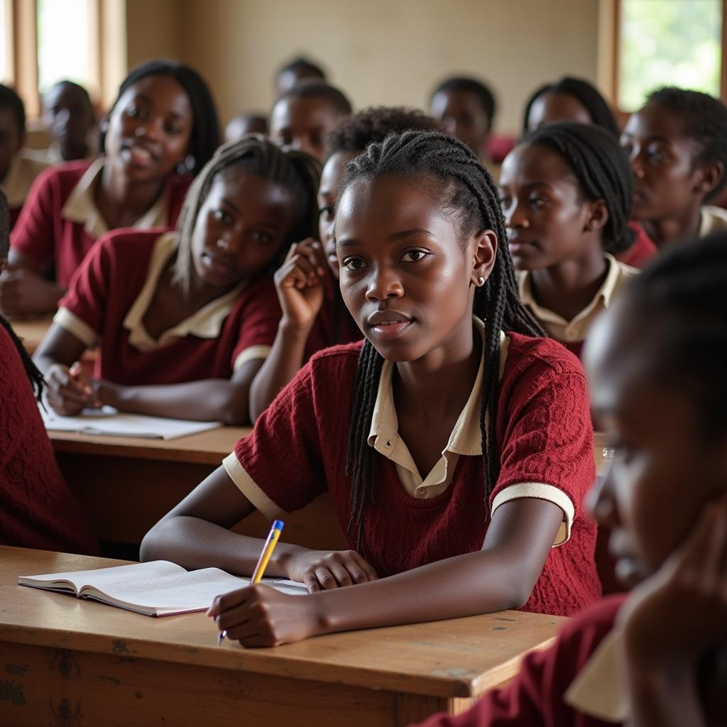 African girls attending school, empowered by education