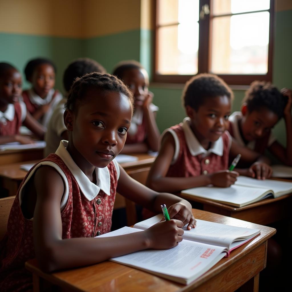 African Girls Studying Together in a Classroom