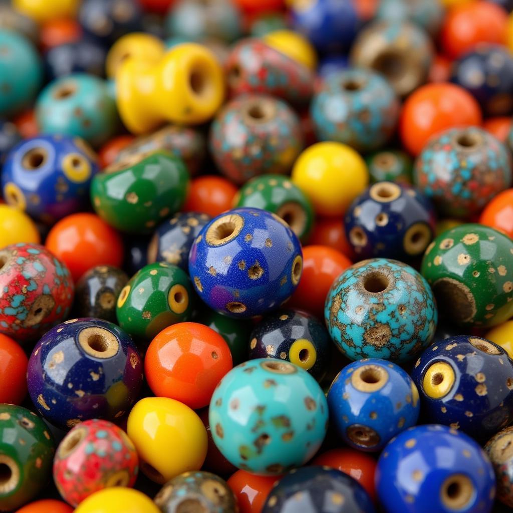 African glass beads in various colors and patterns