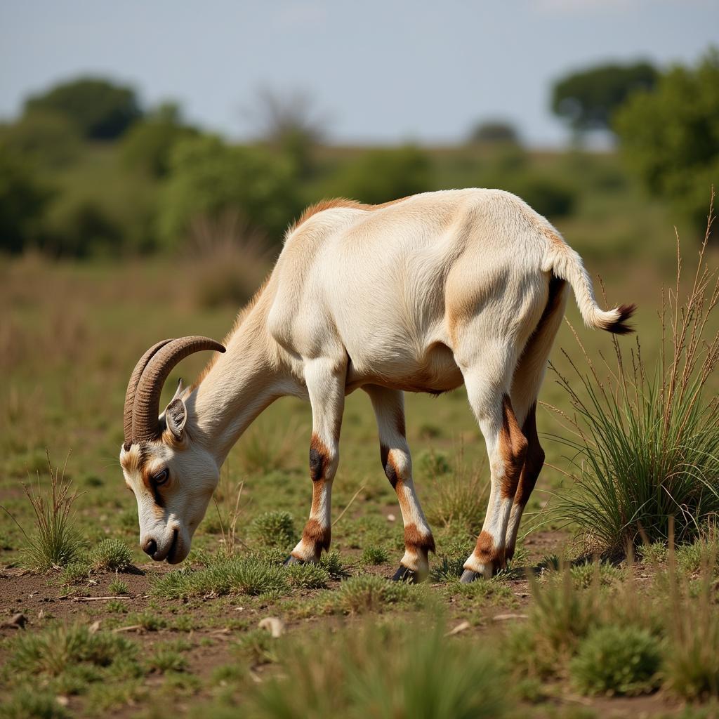 African Goat Grazing in Rural Landscape