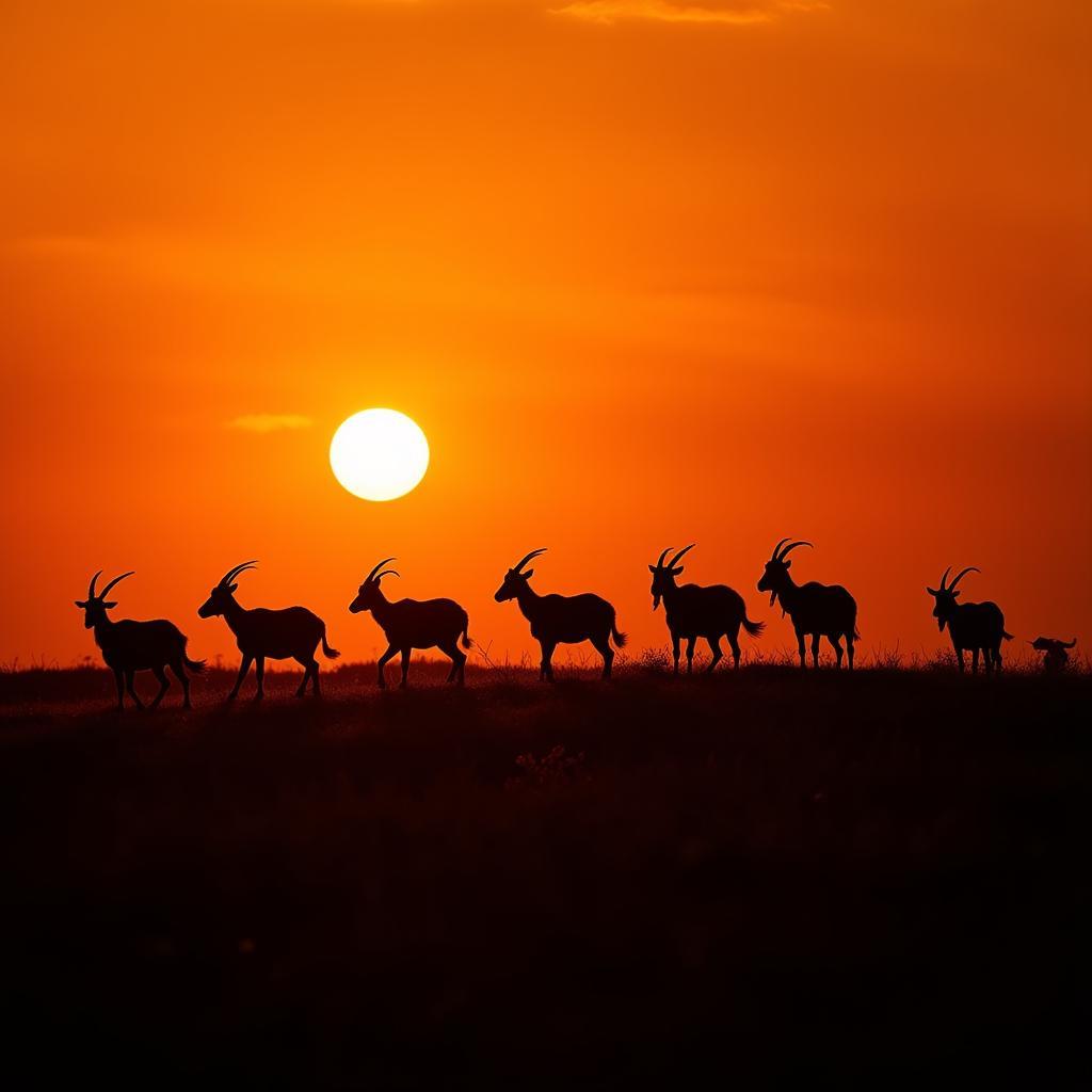 Herd of goats traversing the African savanna