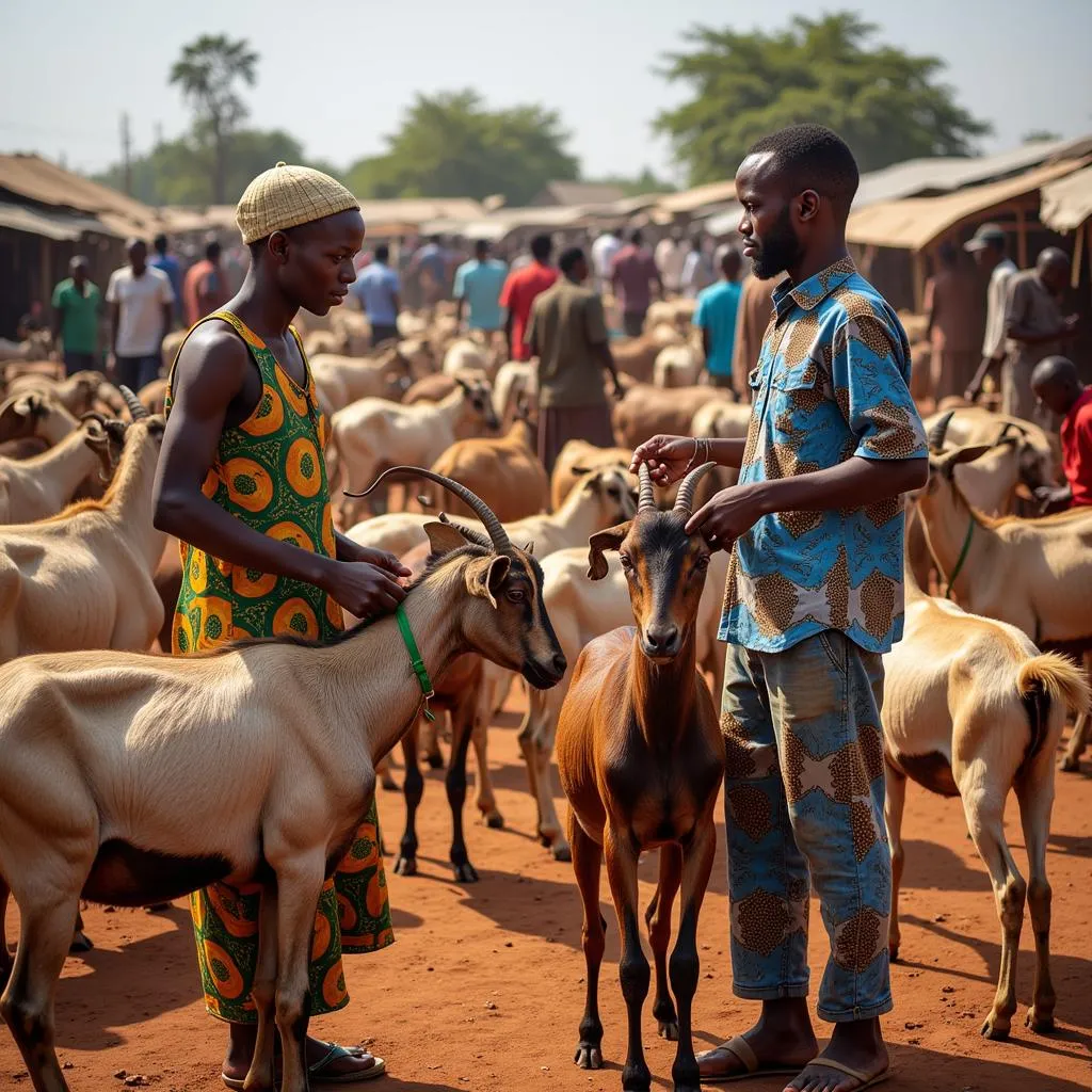 Goats in a bustling African market