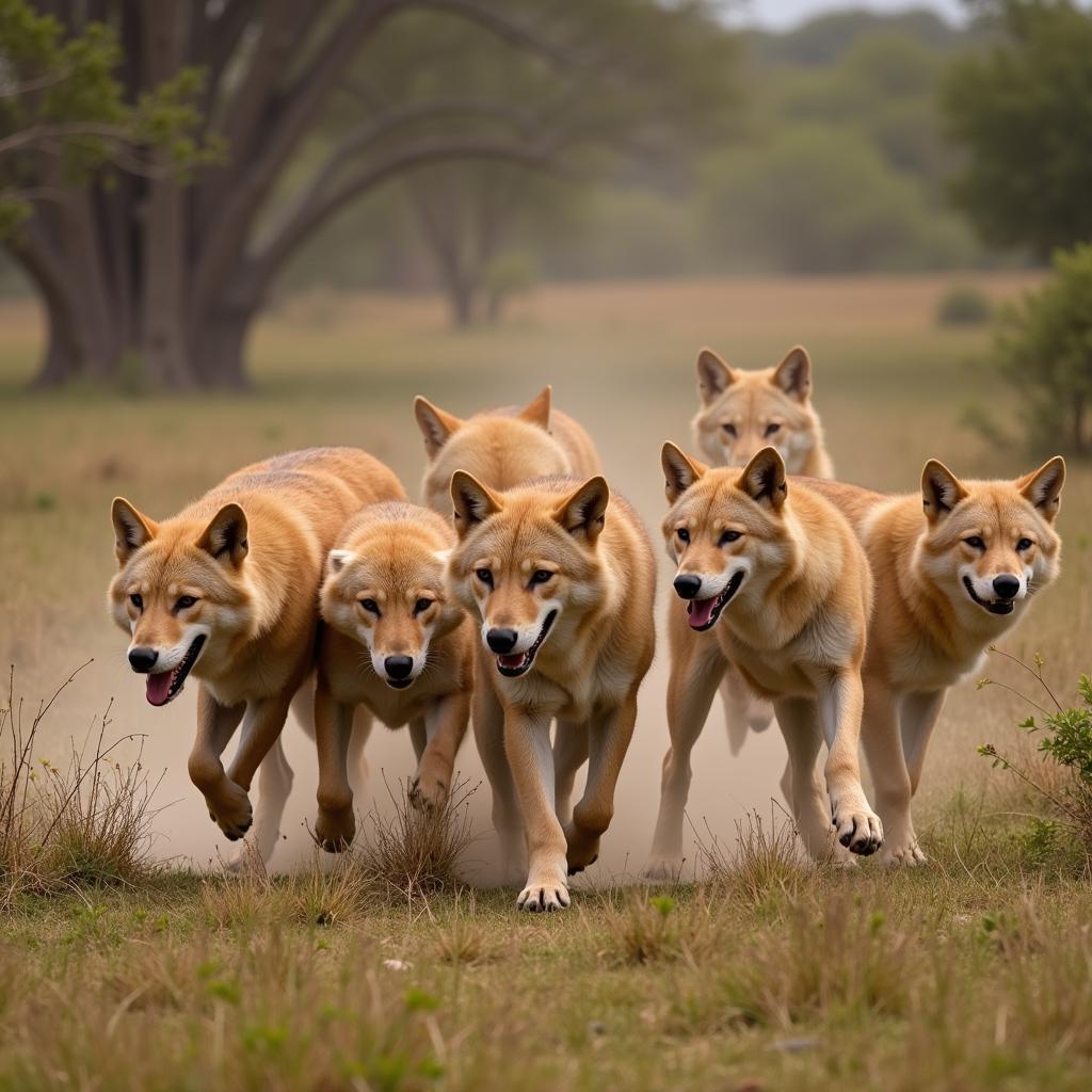 African Golden Wolf Pack Hunting