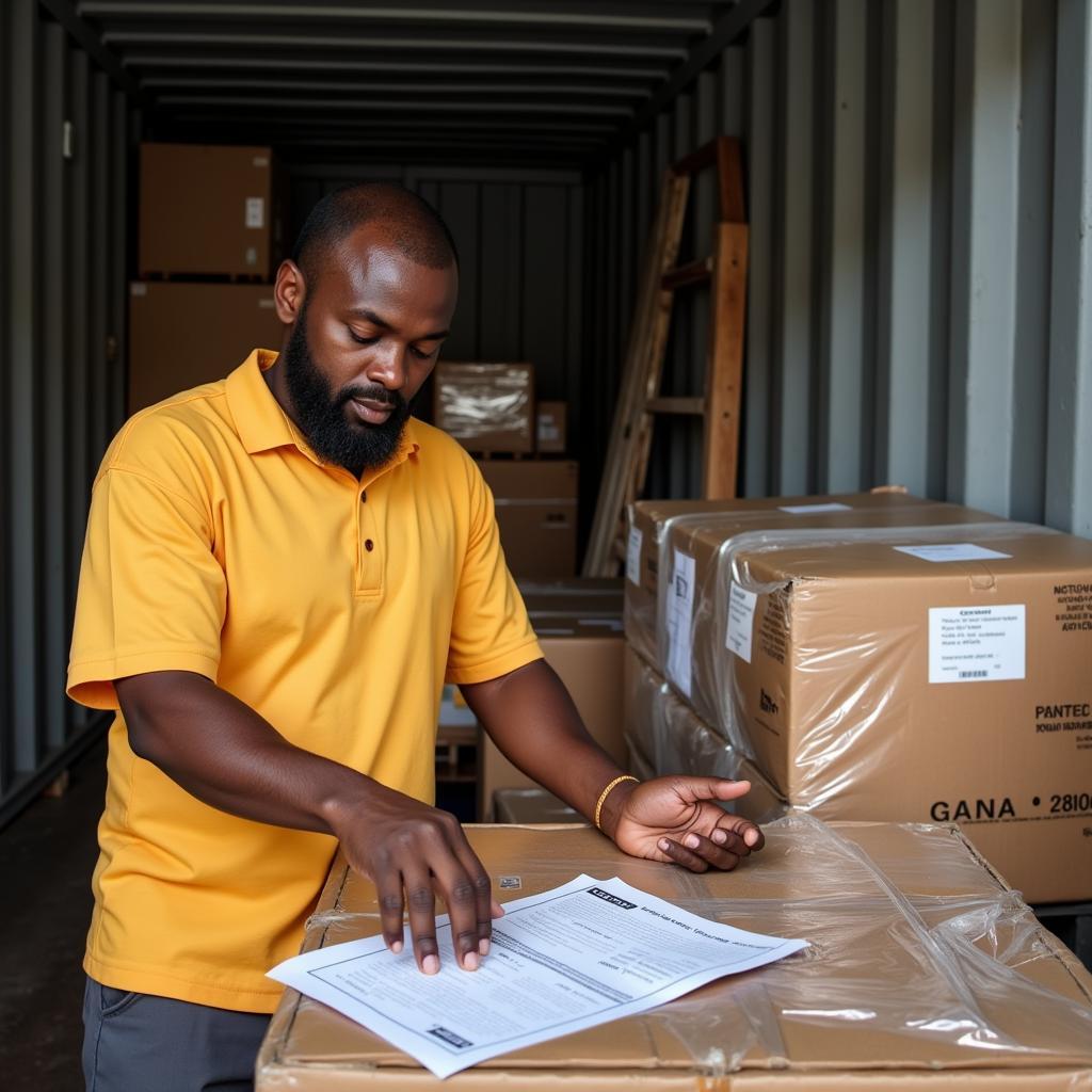 African goods being inspected by a buying agent