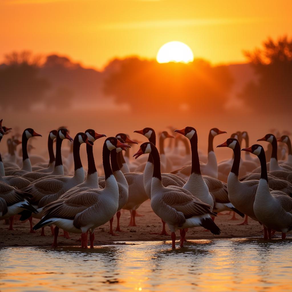 African Goose Flock Exhibiting Social Hierarchy