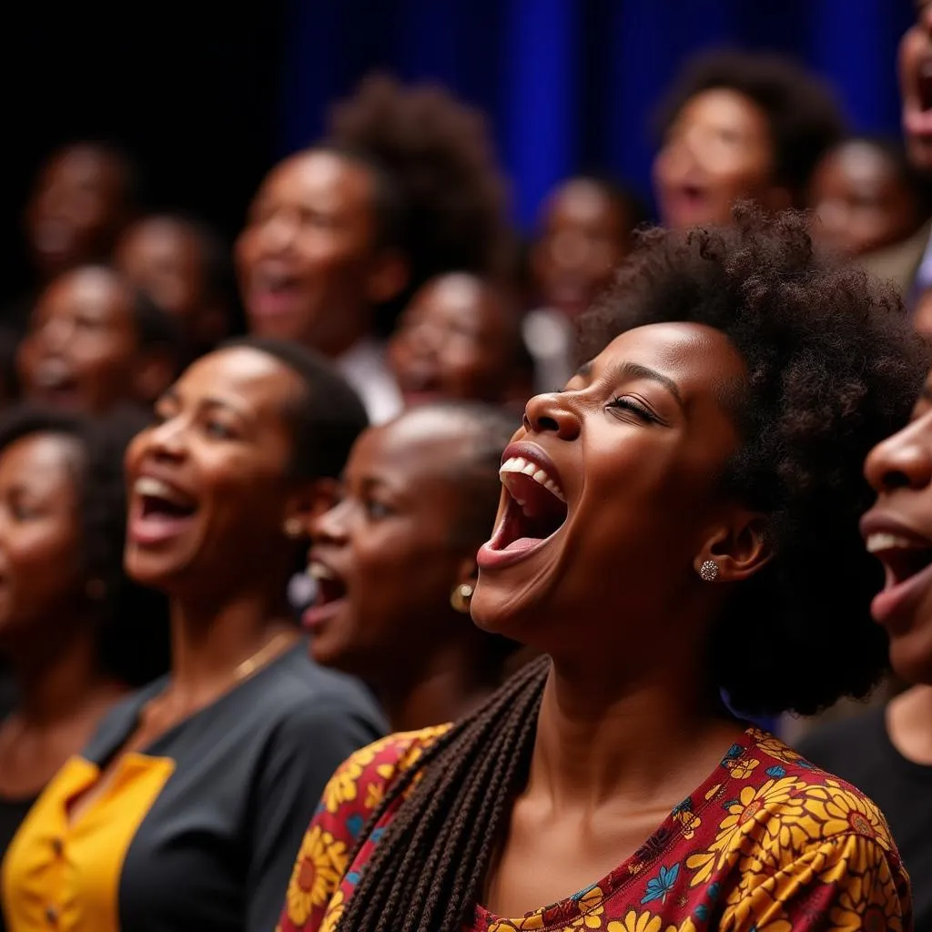 African gospel choir singing with passion