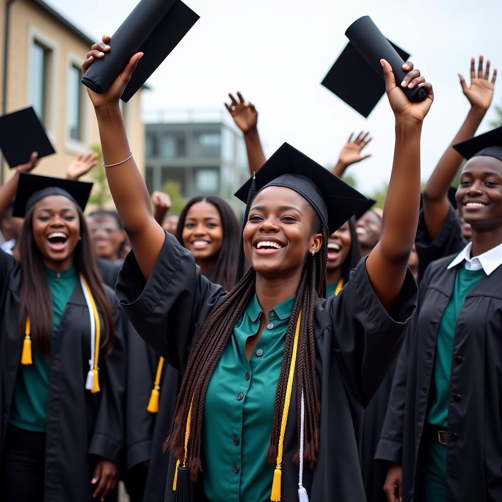 Graduates Celebrating with Diplomas