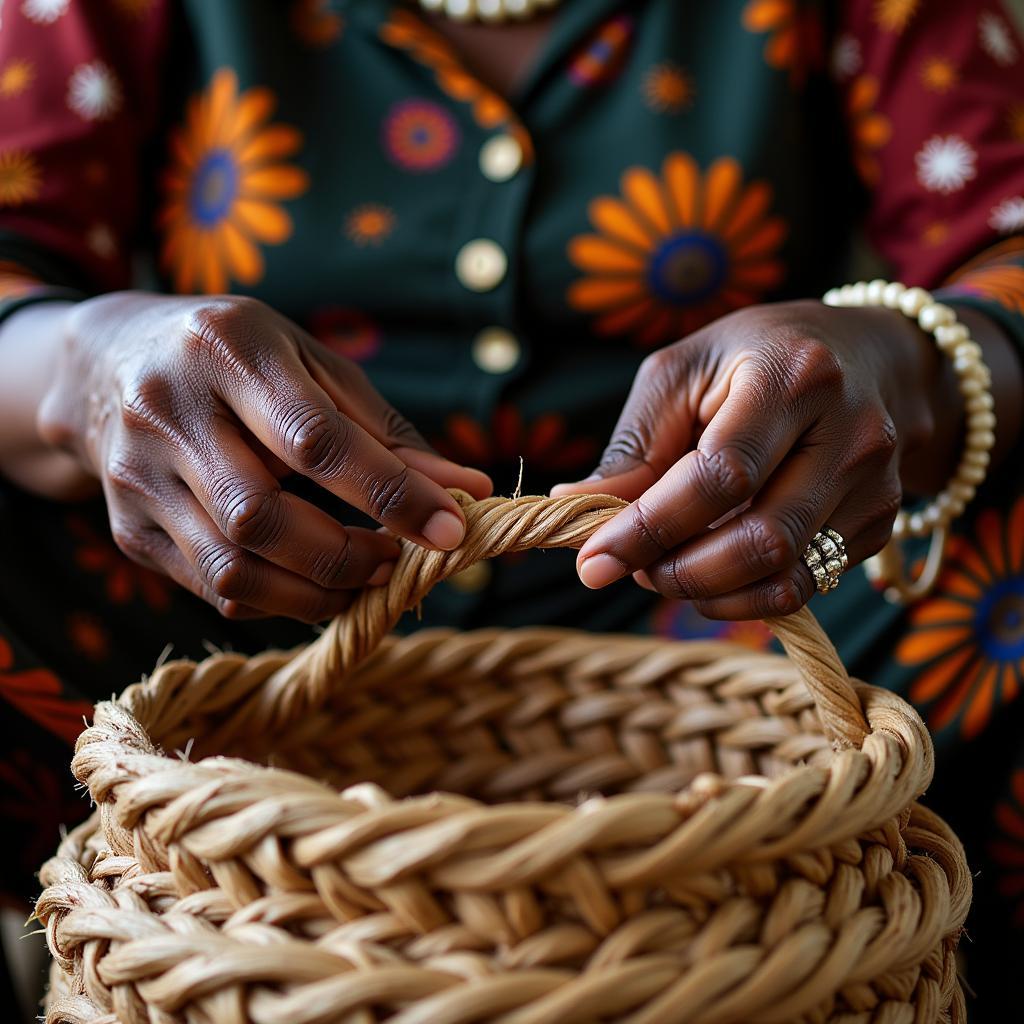 African Grandmother Weaving a Traditional Basket