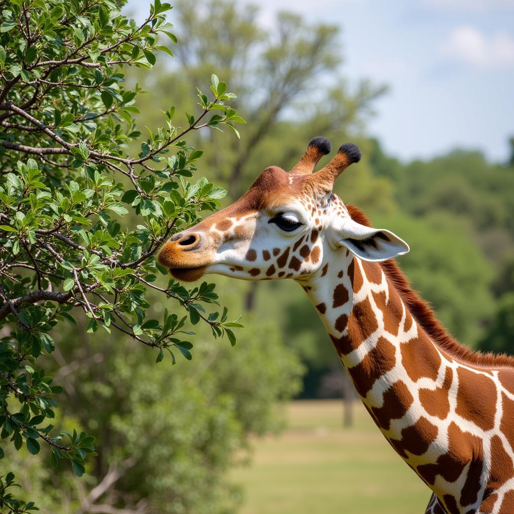 African Grassland Shrub and Giraffe