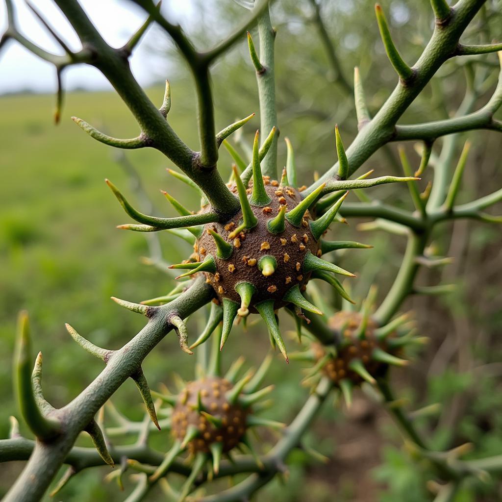 Thorny shrub on African grassland