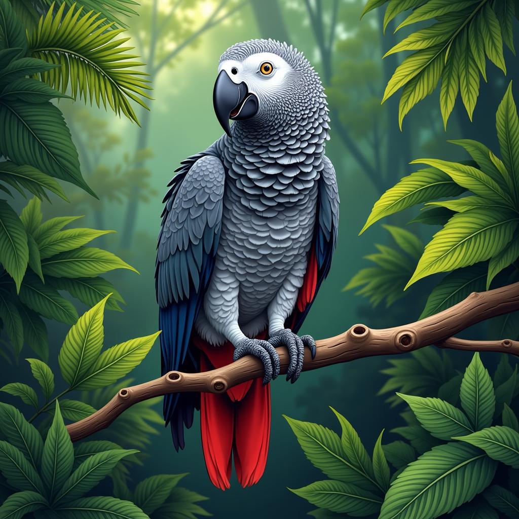 African Gray Parrot in Jungle Habitat Wallpaper