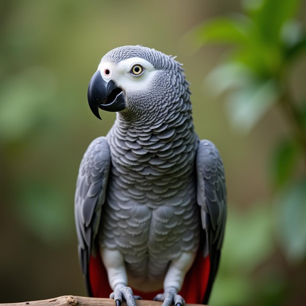 African gray parrot mimicking human speech