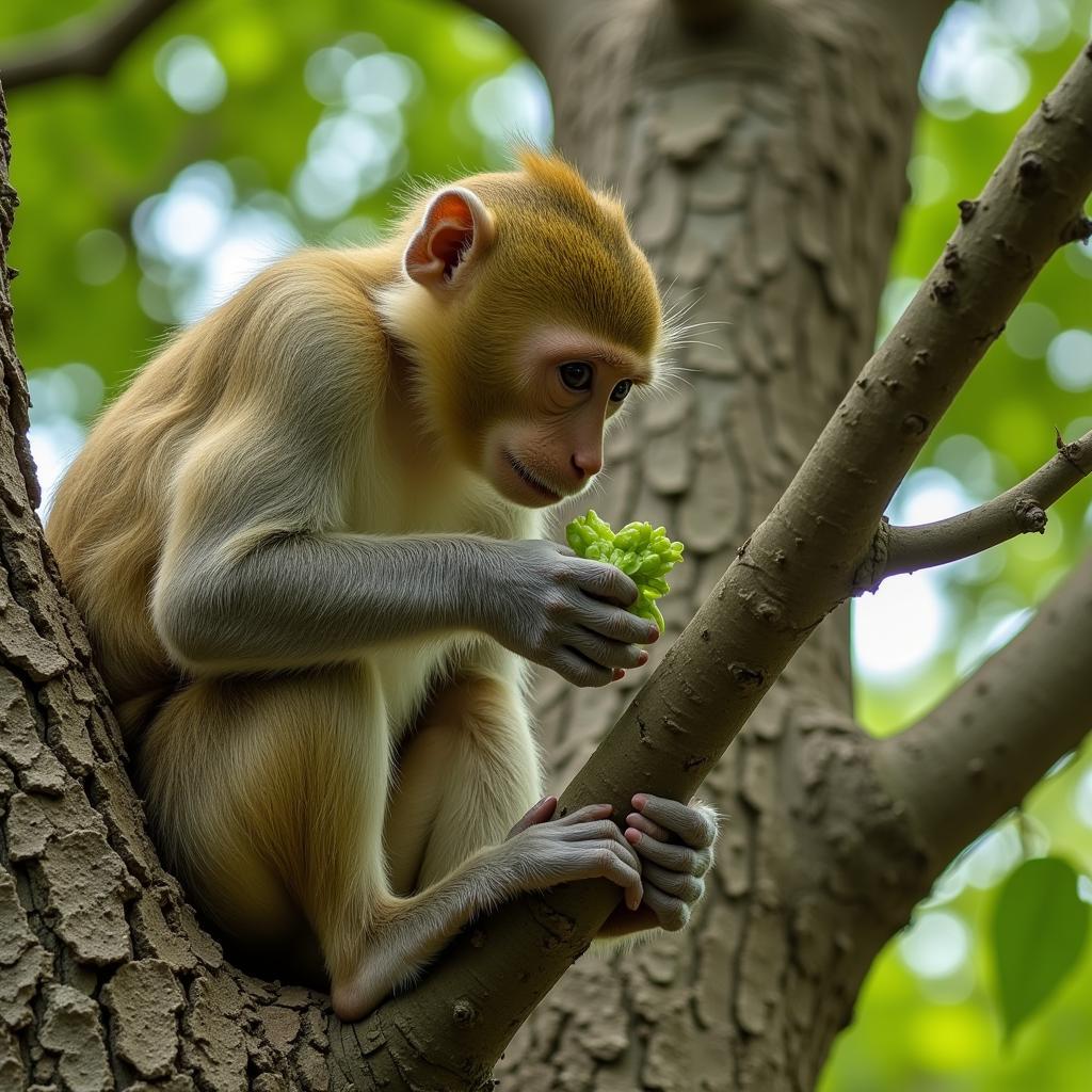 African Green Monkey Foraging for Food