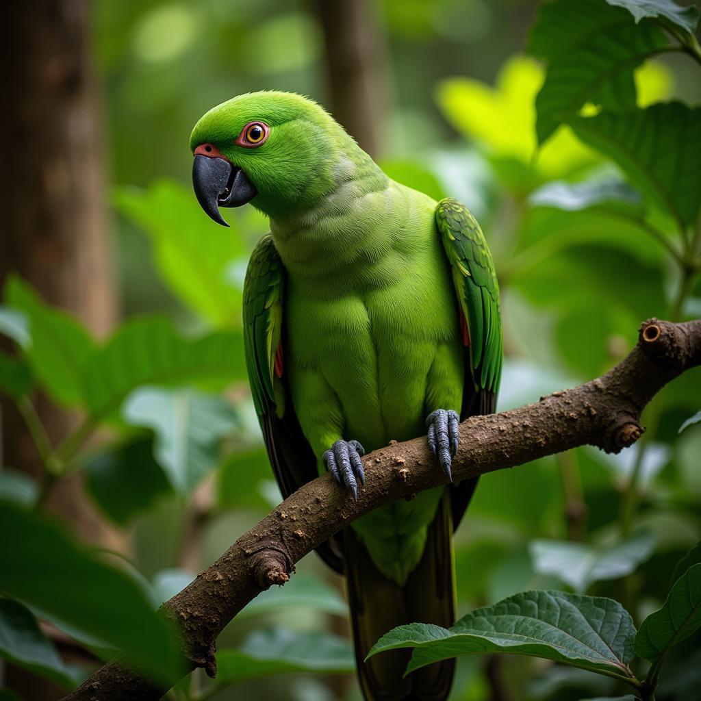 African Green Neck Parrot in Natural Habitat