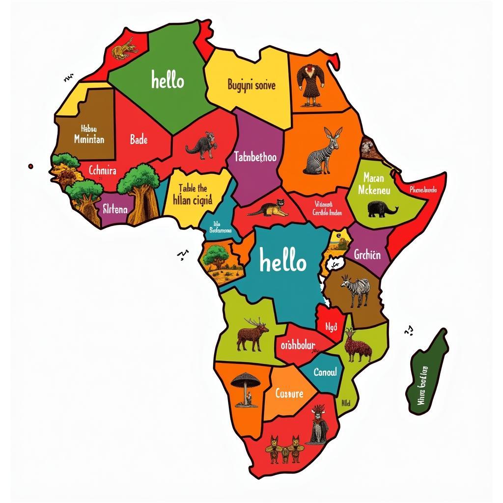 Map of Africa with various greetings