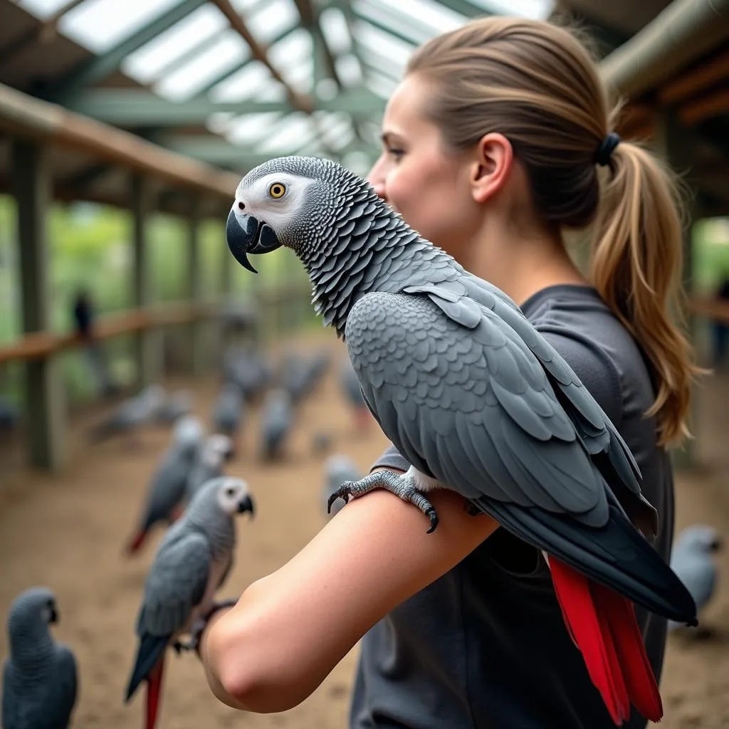 African Grey Parrot at a Bird Rescue