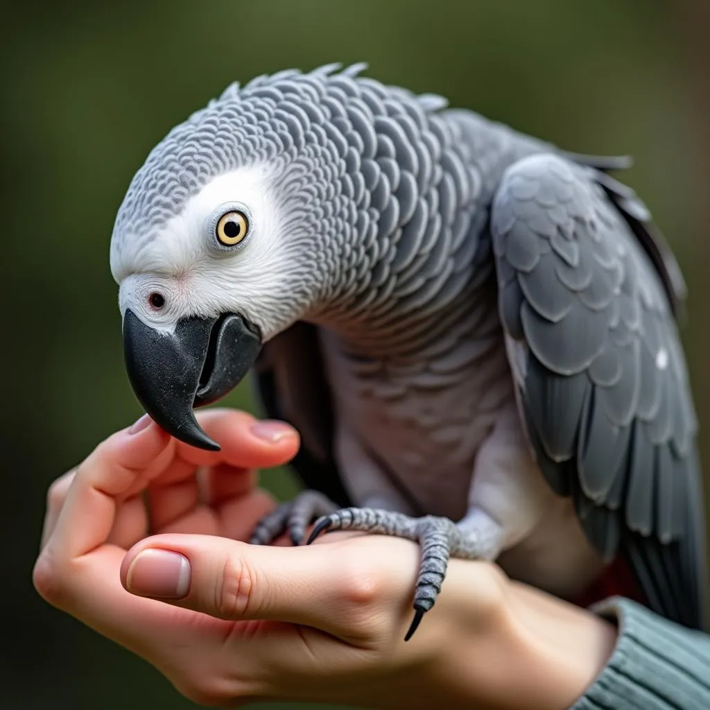 African Grey Parrot Bonding with Owner