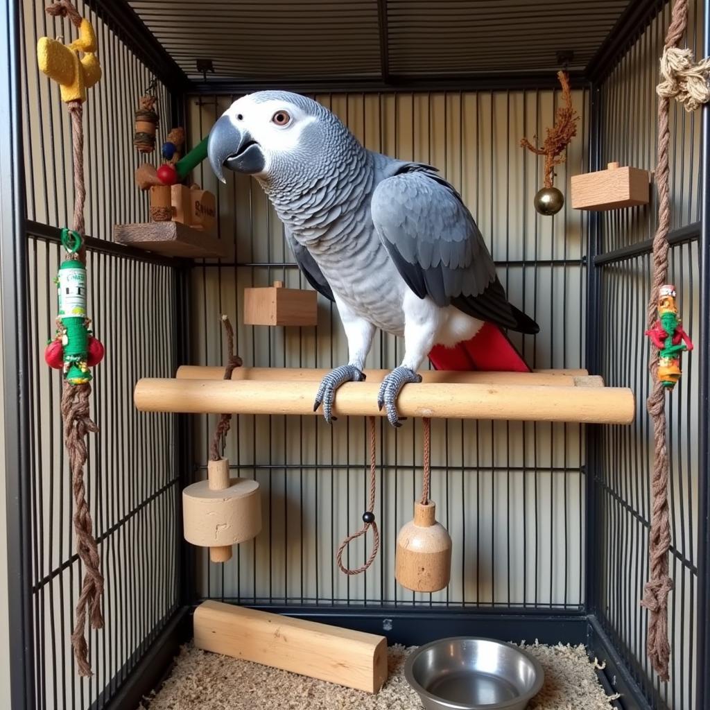 Spacious and Enriched Cage for an African Grey Parrot