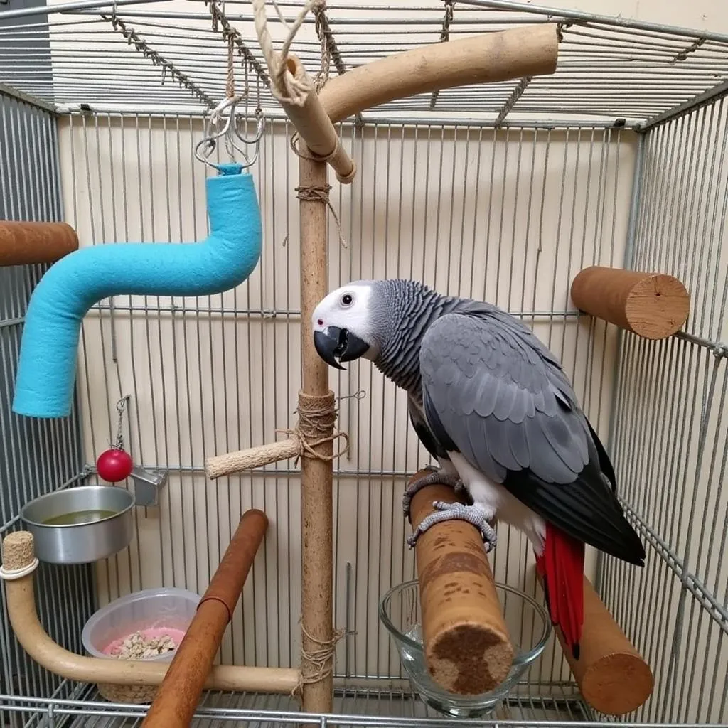 African Grey Cage with Toys and Perches