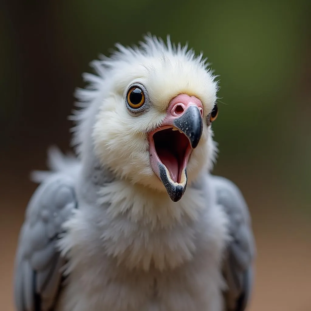 African Grey chick begging for food