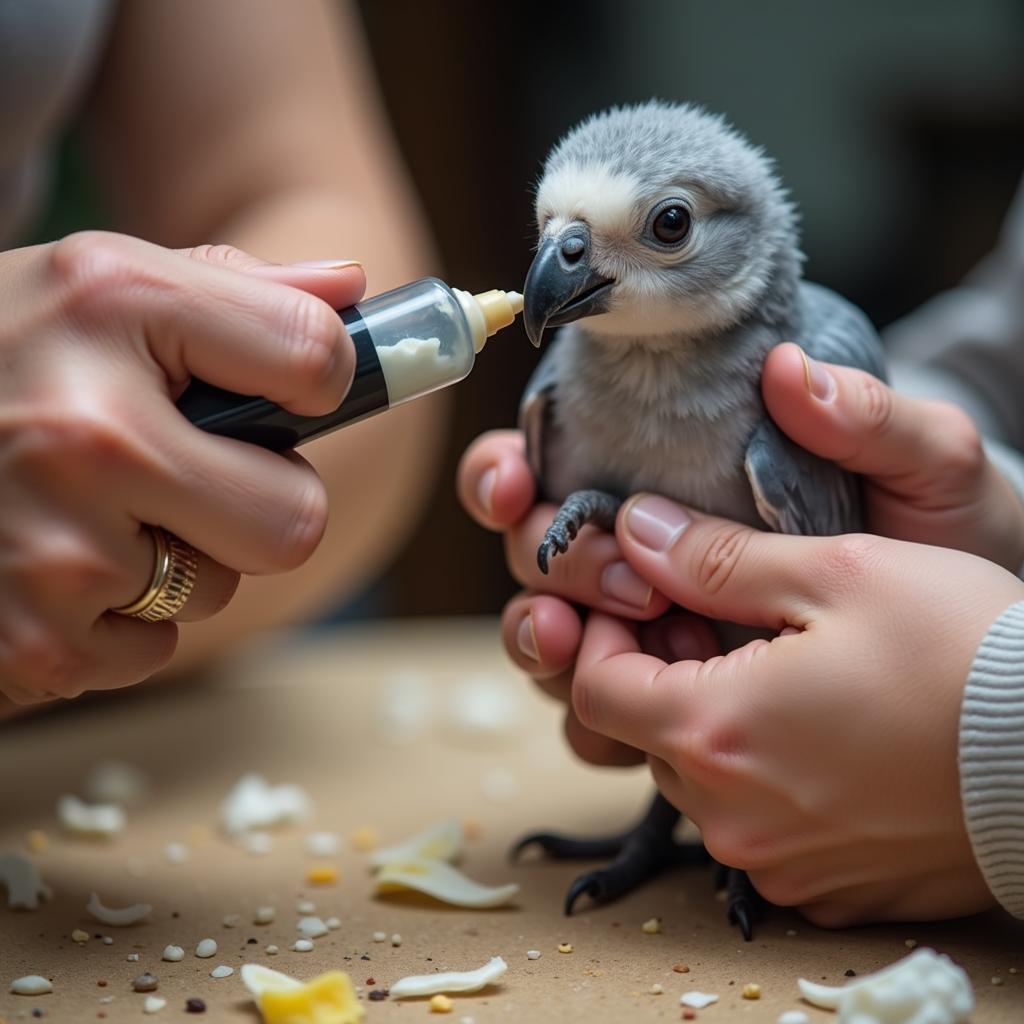 Hand-Feeding an African Grey Chick