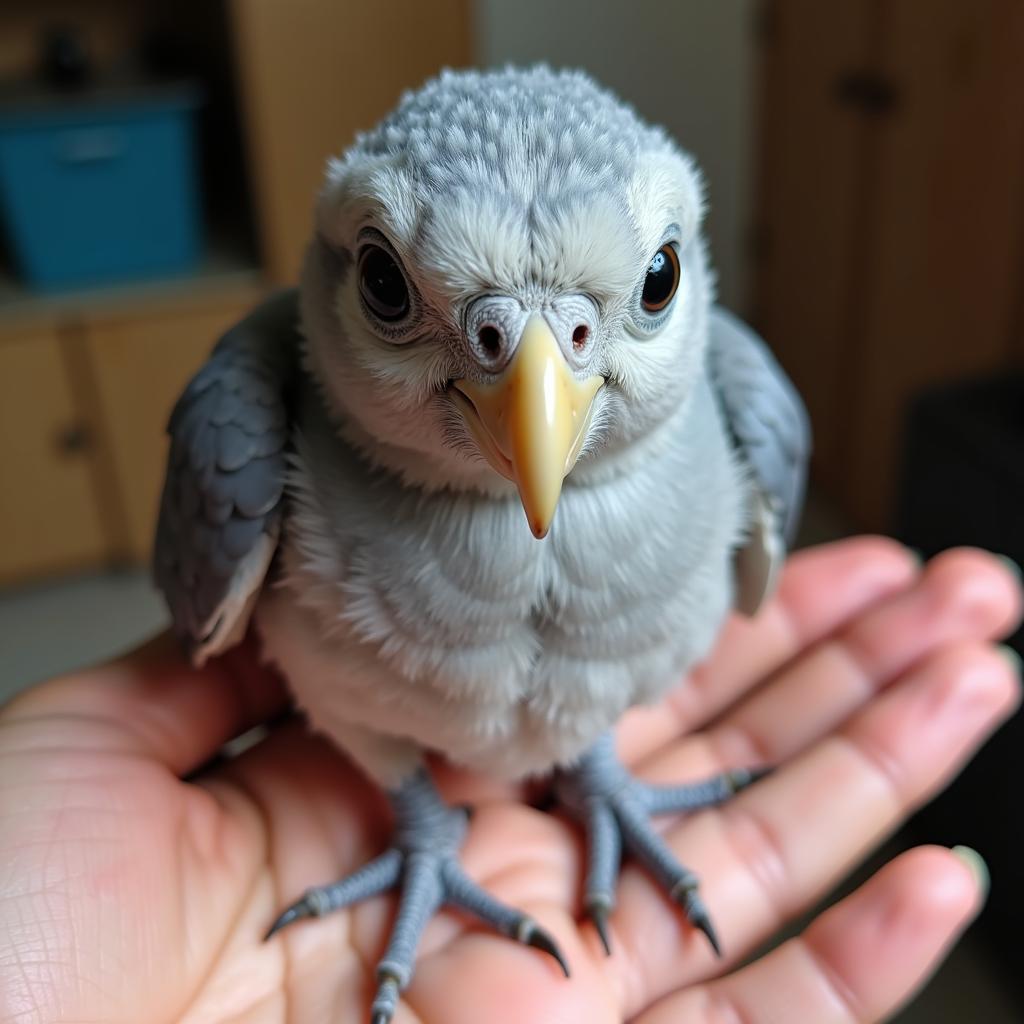 African Grey Chick with Breeder