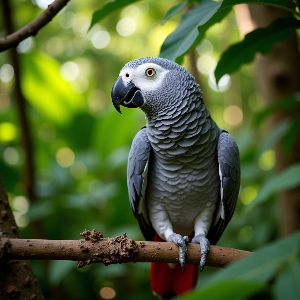 African Grey Parrot in a Tropical Forest