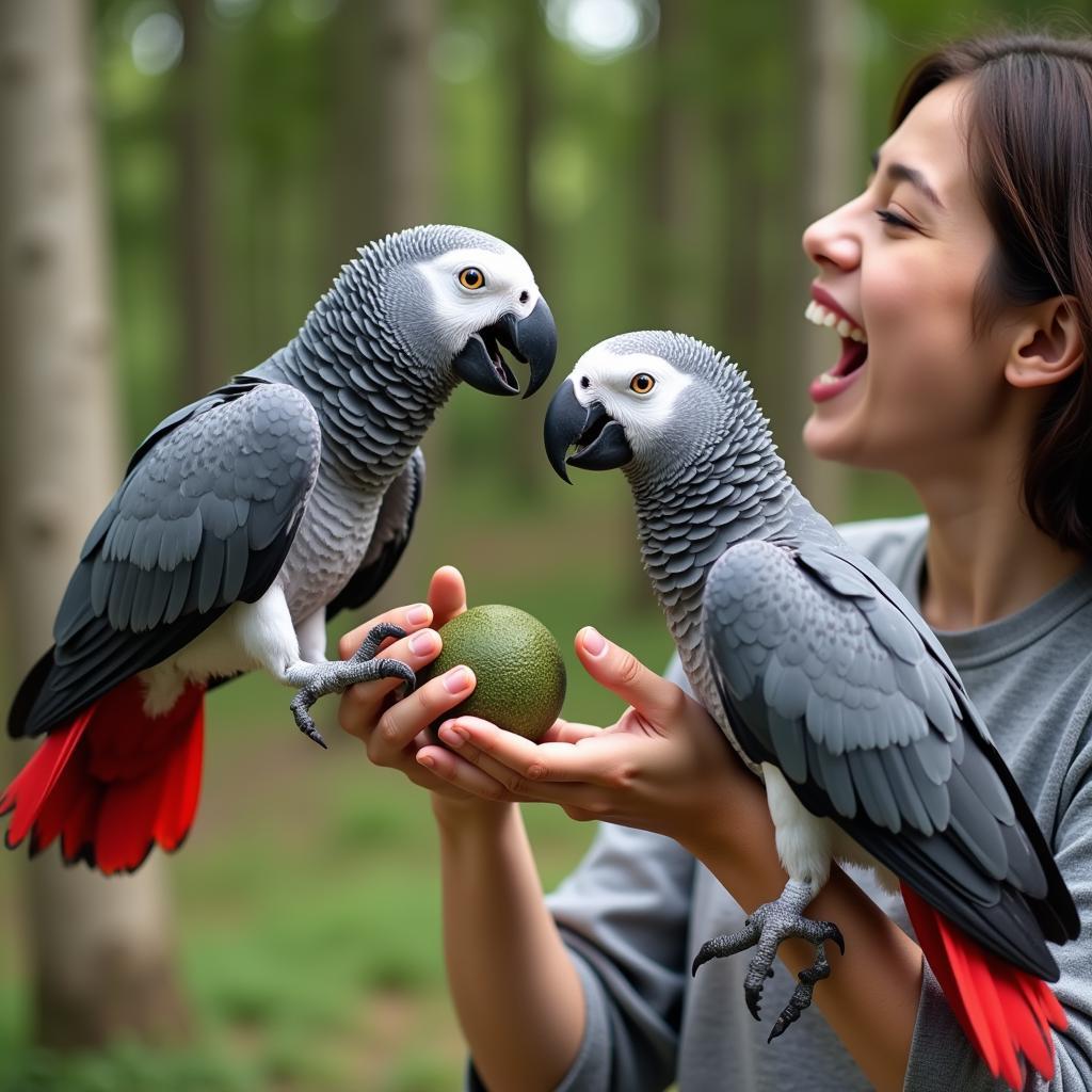 African Grey Parrot Interaction