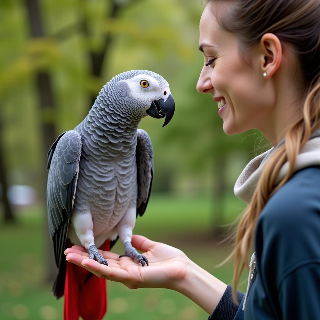 African Grey Parrot and Owner Bonding