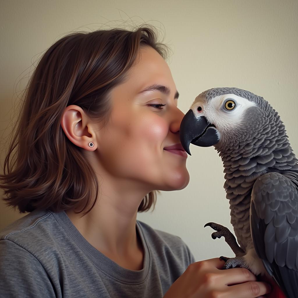 African Grey Parrot and Owner in Oklahoma