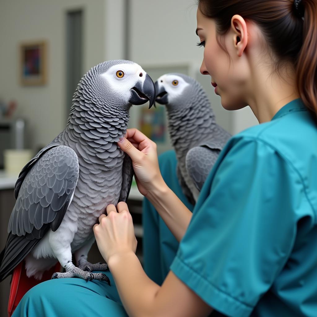 African Grey Parrot at Vet Checkup