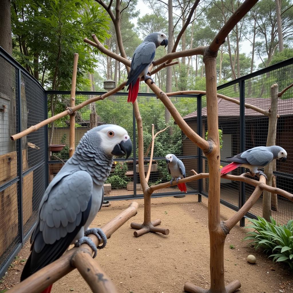 African Grey parrot in a spacious breeder facility