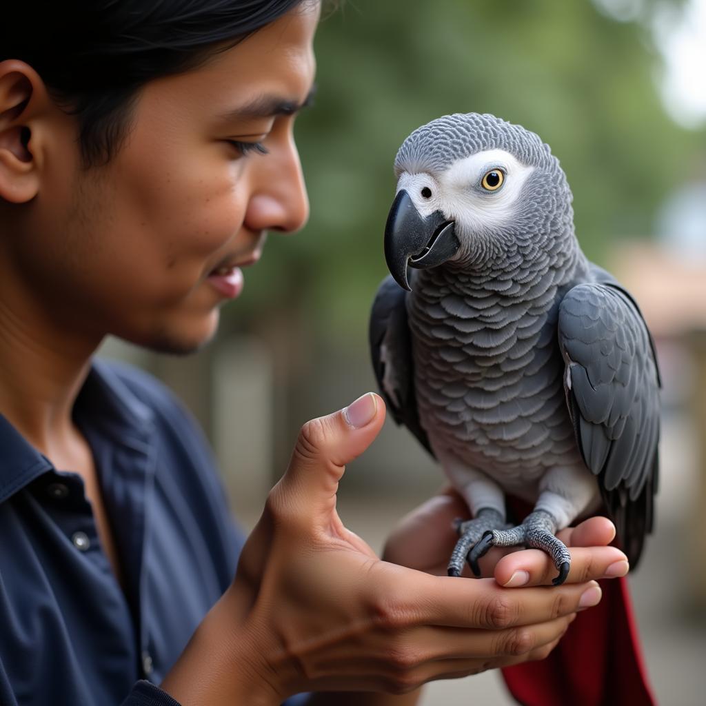 African Grey Parrot Breeder in Kolkata Interacting with Birds