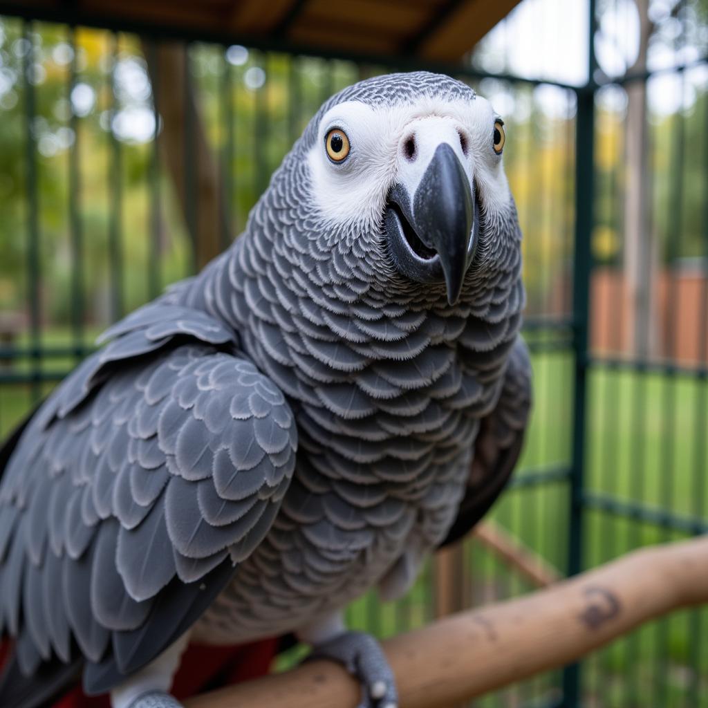 African Grey Parrot in a Cage